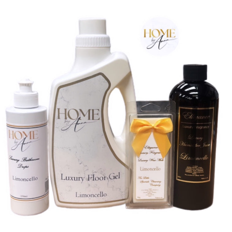 Limoncello Scented Lemon Bundle - Humidifier Juice, Wax Melt Snap Bar Pack, Luxury Foaming Floor Gel