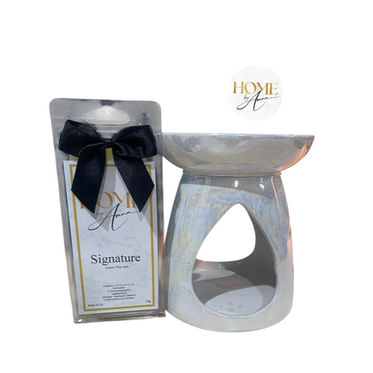 Large Essentail Oil Burner and Signature Scent  Wax Melt Burner Ceramic Oil Burner Pearlised White